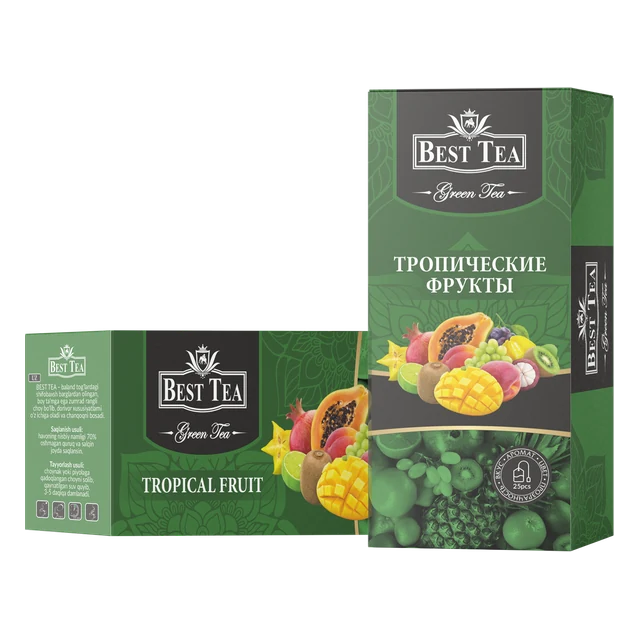 BEST TEA — Зелёный чай с ароматом тропических фруктов, 25 конвертов × 1,5 г