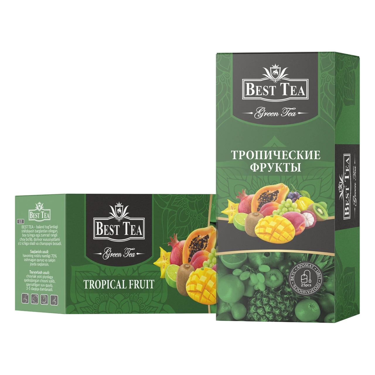 BEST TEA — Зелёный чай с ароматом тропических фруктов, 25 конвертов × 1,5 г