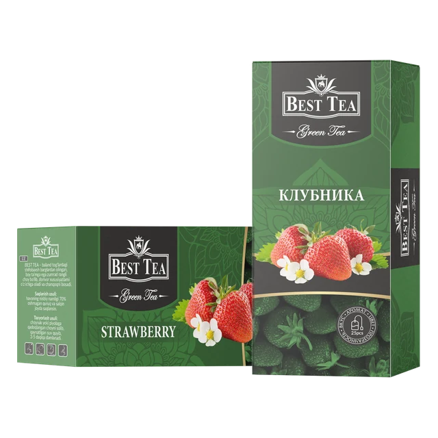 BEST TEA — Зелёный чай с ароматом клубники, 25 конвертов × 1,5 г