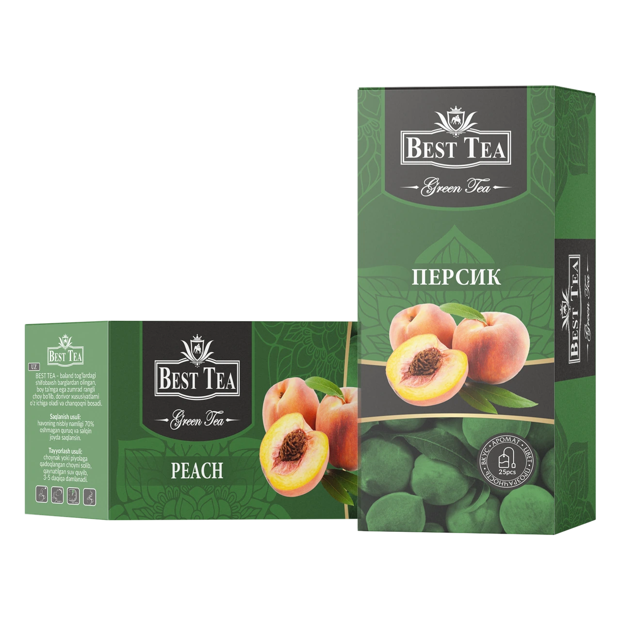 BEST TEA — Зелёный чай с ароматом персика, 25 конвертов × 1,5 г