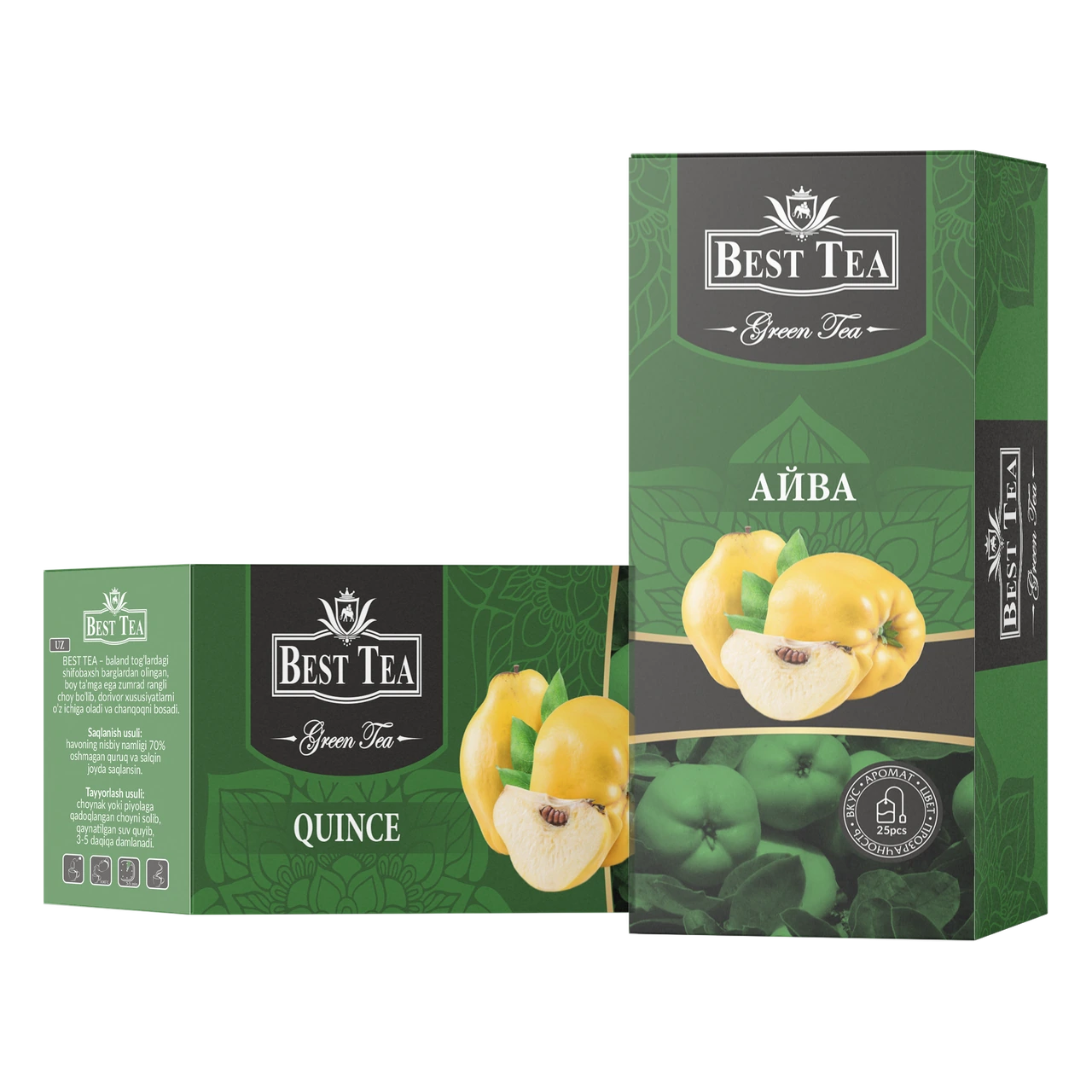 BEST TEA — Зелёный чай с ароматом айвы, 25 конвертов × 1,5 г
