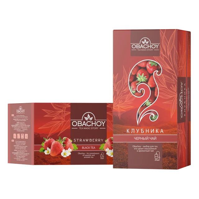 OBACHOY — Чёрный чай с ароматом клубники, 25 конвертов × 2 г