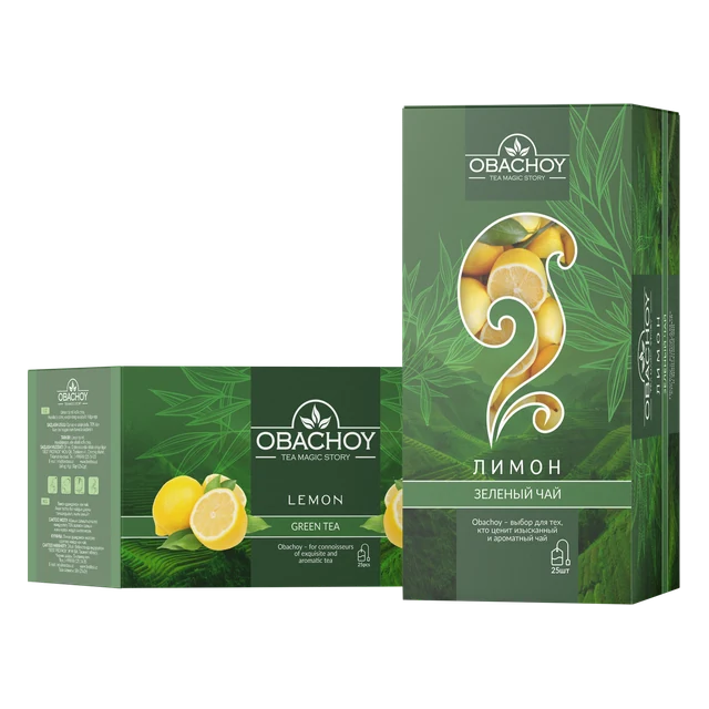 OBACHOY — Зелёный чай с ароматом лимона, 25 конвертов × 2 г