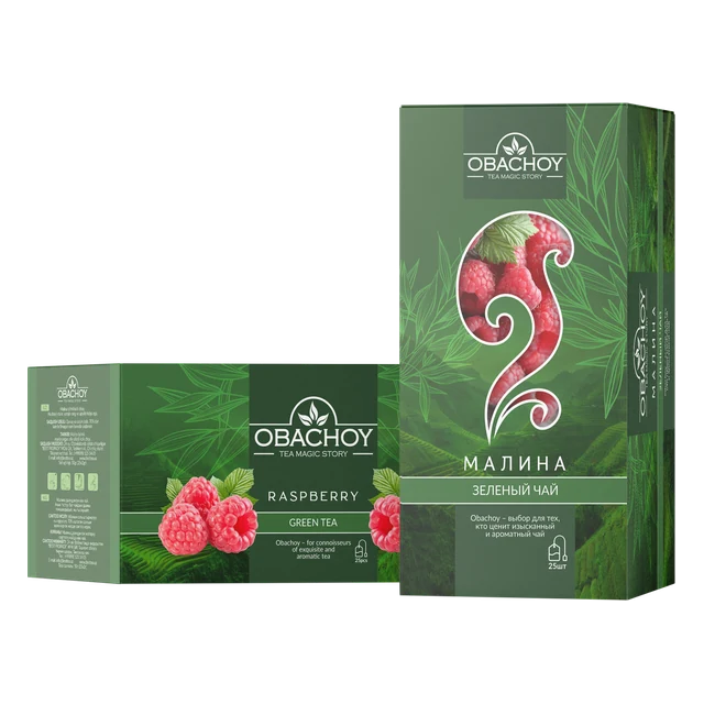 OBACHOY — Зелёный чай с ароматом малины, 25 конвертов × 2 г