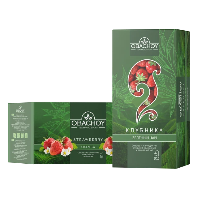 OBACHOY — Зелёный чай с ароматом клубники, 25 конвертов × 2 г