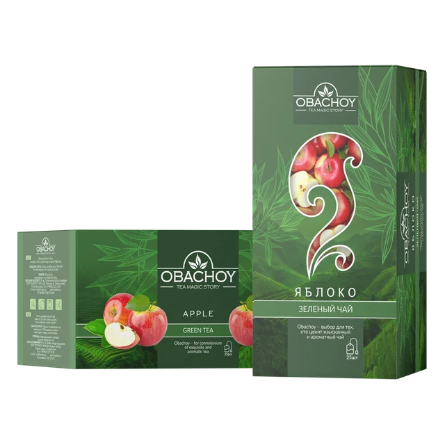 OBACHOY — Зелёный чай с ароматом яблока, 25 конвертов × 2 г
